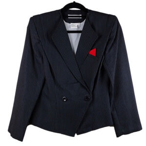 Audrey Celine Black Pinstripe Long Sleeve Double Breasted Pointed Collar Blazer